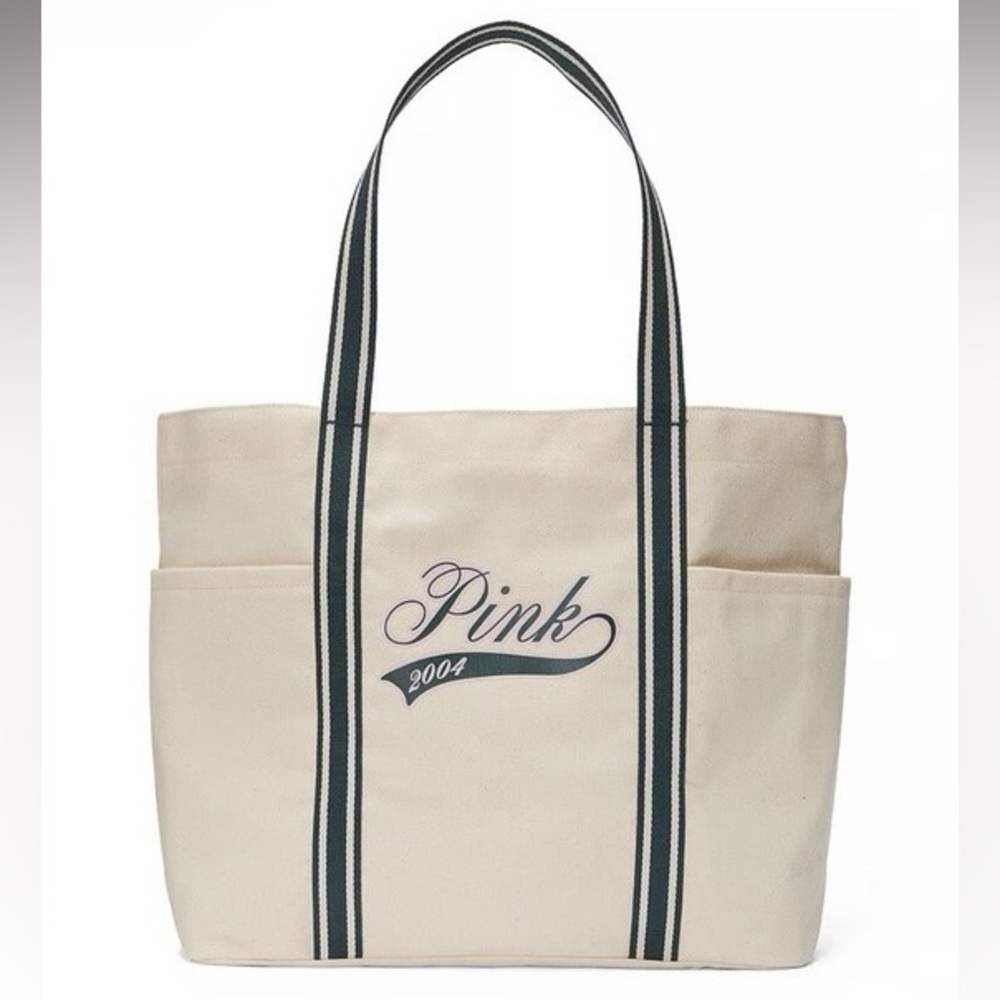PINK Victoria's Secret Cream and Green Tote Bag with Versatile Design